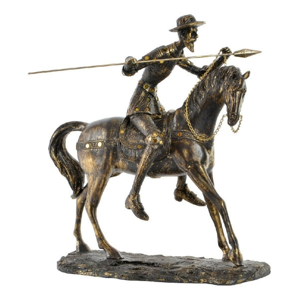 Figurine Don Quichotte sur son Cheval Rossinante en Résine Cuivrée Vieilli