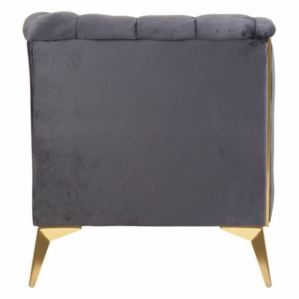 Grand Fauteuil Design Rembourré Gris et Doré