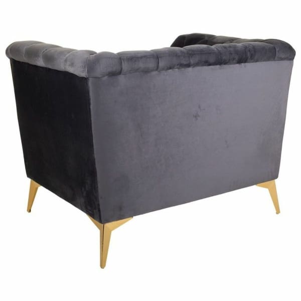 Grand Fauteuil Design Rembourré Gris et Doré