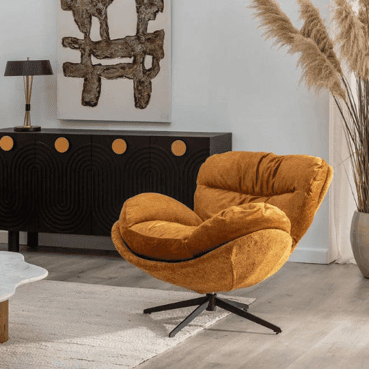 Grand Fauteuil Pivotant Moutarde Design Contemporain