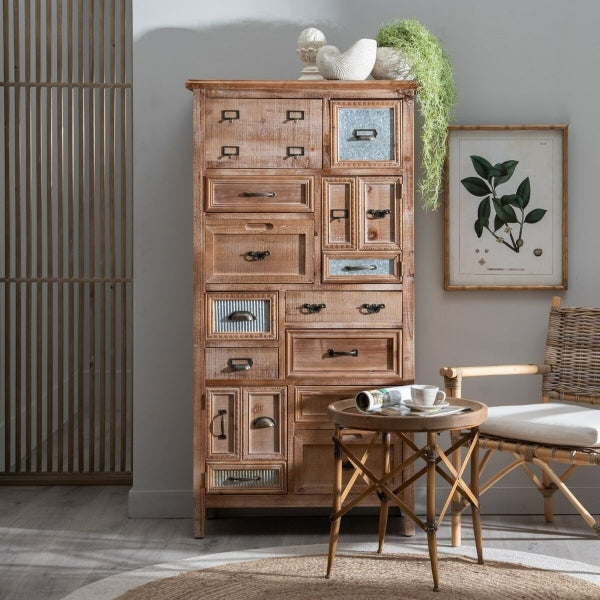 Grande Armoire Atypique 14 Rangements en Bois Vieilli et Métal