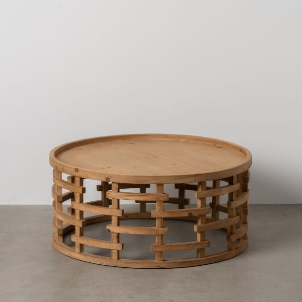 Grande Table Basse Ronde en Bois Japandi