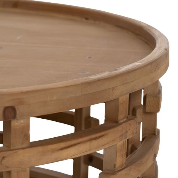 Grande Table Basse Ronde en Bois Japandi