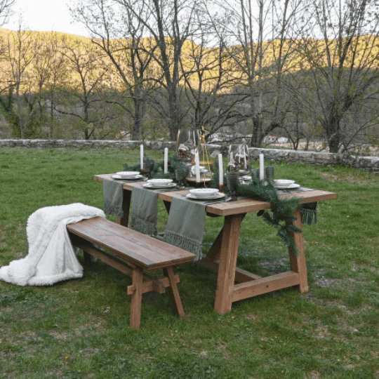 Grande Table Montagnarde en Bois de Pin Rustique (220 x 100 x 76 cm)