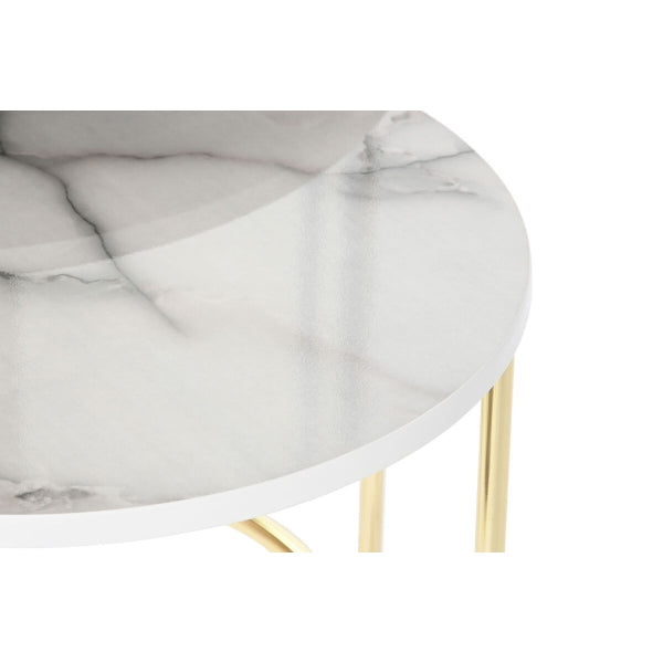 Set of 2 Round Marble and Gold Effect Side Tables