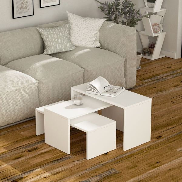 Jeu de 3 Tables Basses Imbriquées en Bois Blanc