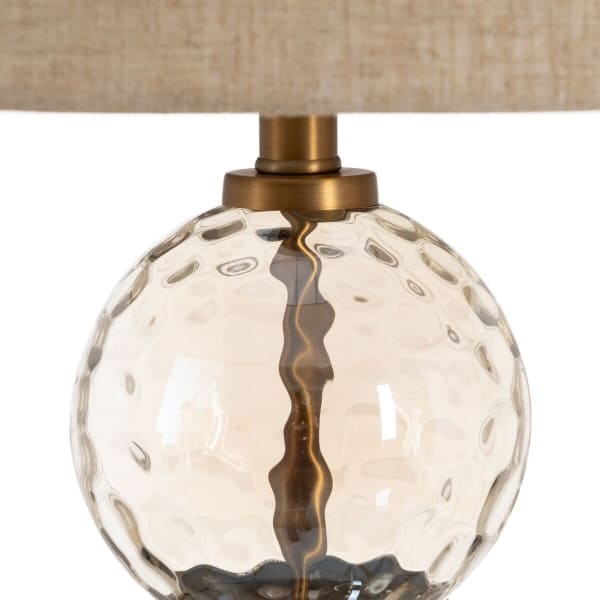 Designer Table Lamp in Glass, Gold Metal and Linen