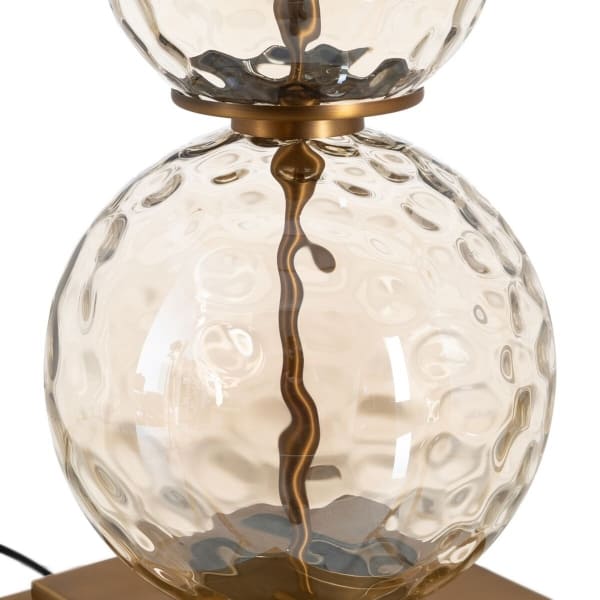 Designer Table Lamp in Glass, Gold Metal and Linen