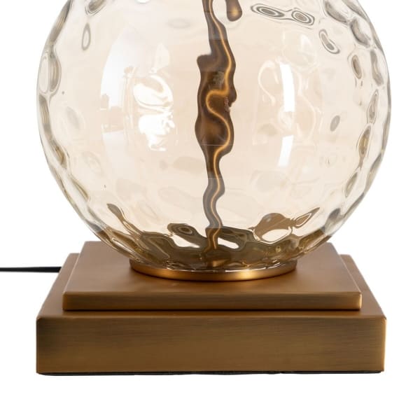 Designer Table Lamp in Glass, Gold Metal and Linen