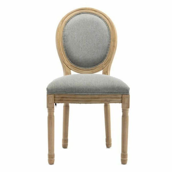 Lot de 2 Chaises Design Médaillon Louis XVI Tissu Gris et Bois Naturel Home Decor