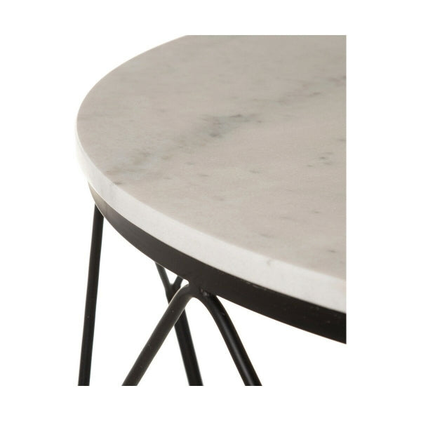 Set of 2 Round Design Coffee Tables in White Marble and Black Metal