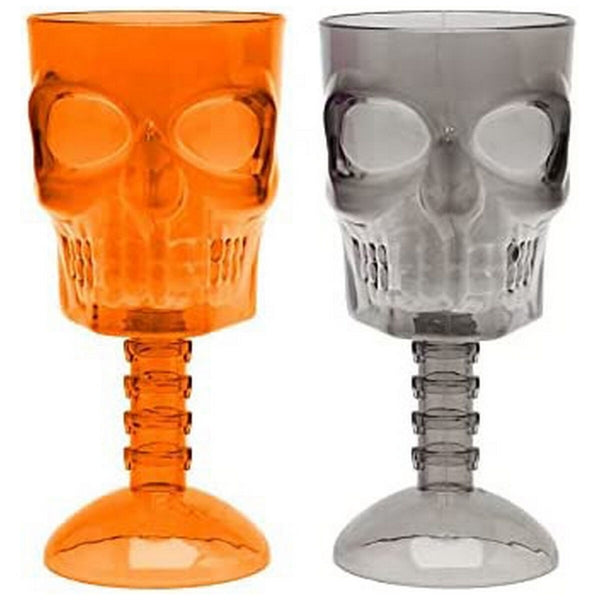 Set of 2 Orange and Black Skull Halloween Design Glasses