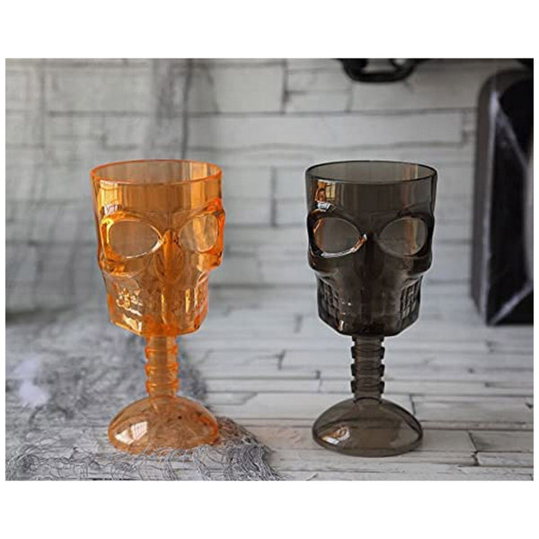 Lot de 2 Verres Design Halloween Tête de Mort Orange et Noir