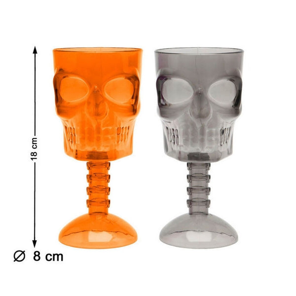 Set of 2 Orange and Black Skull Halloween Design Glasses