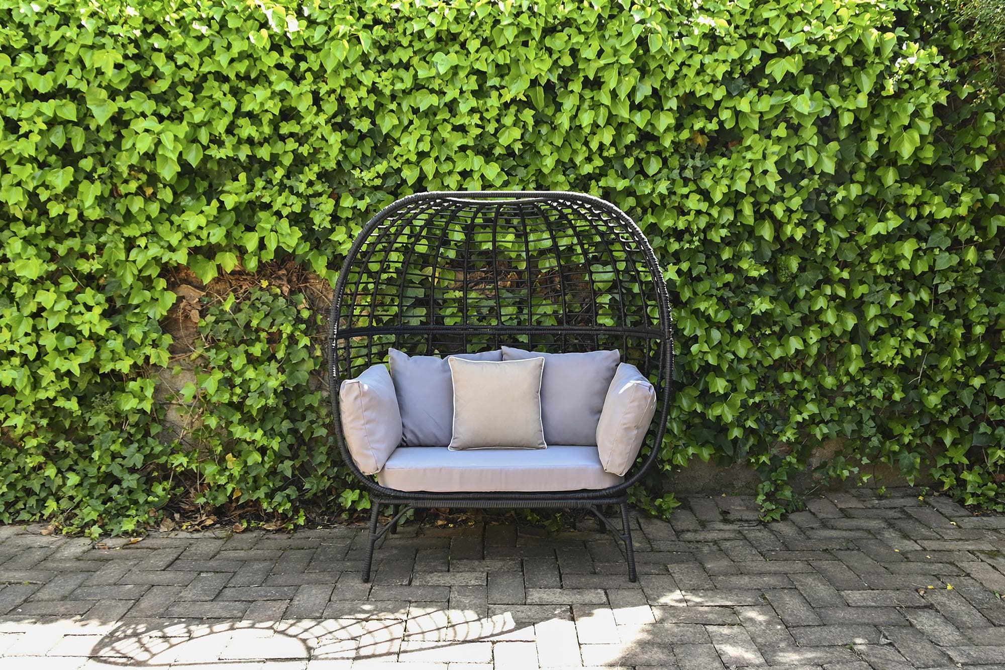 Fauteuil de jardin Design Oeuf sur Pieds 2 Personnes Noir et Gris rotin synthétique