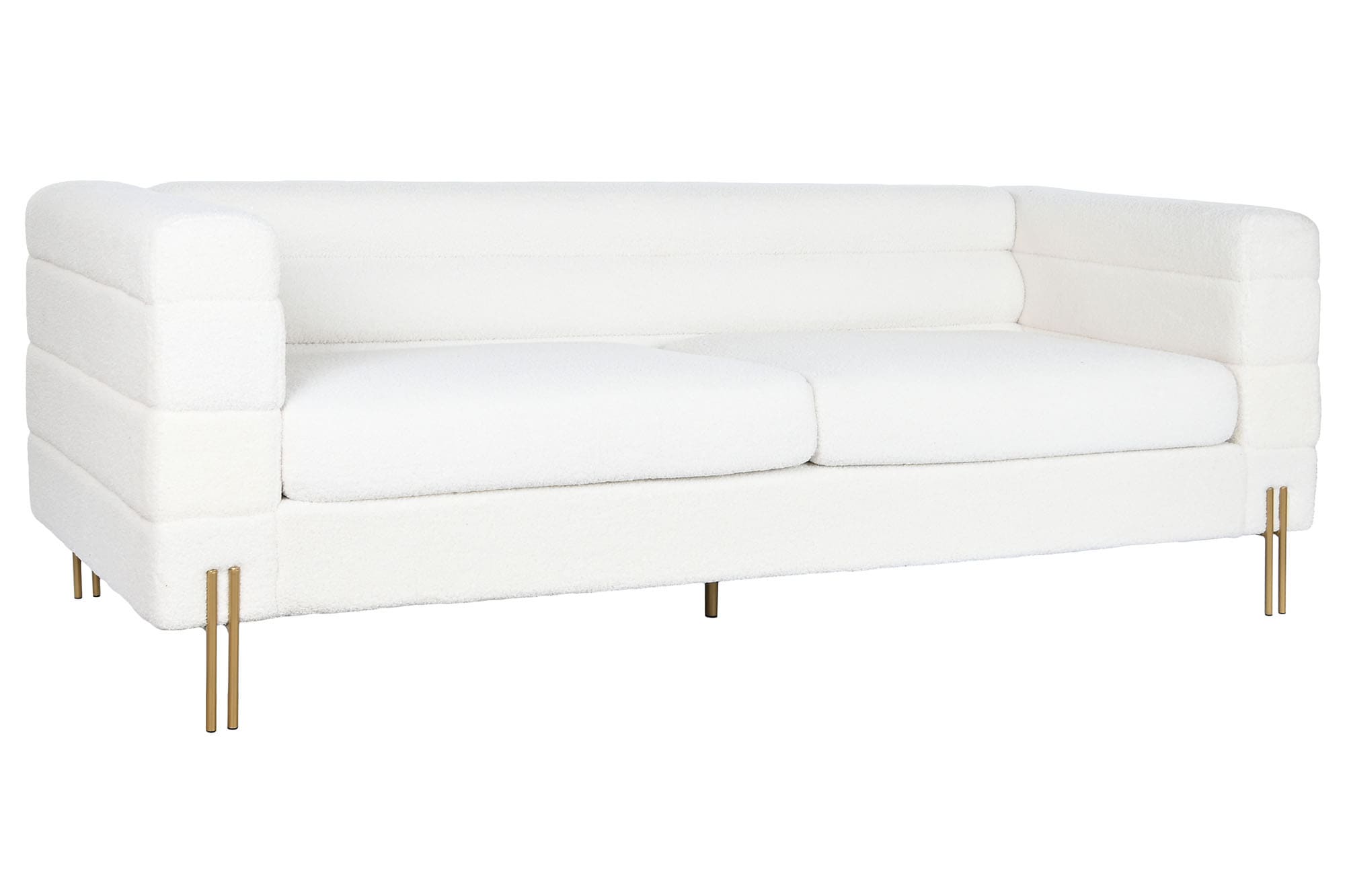 Canapé Contemporain en Tissu Bouclette Blanc et Métal Doré (205 x 85 x 73 cm)