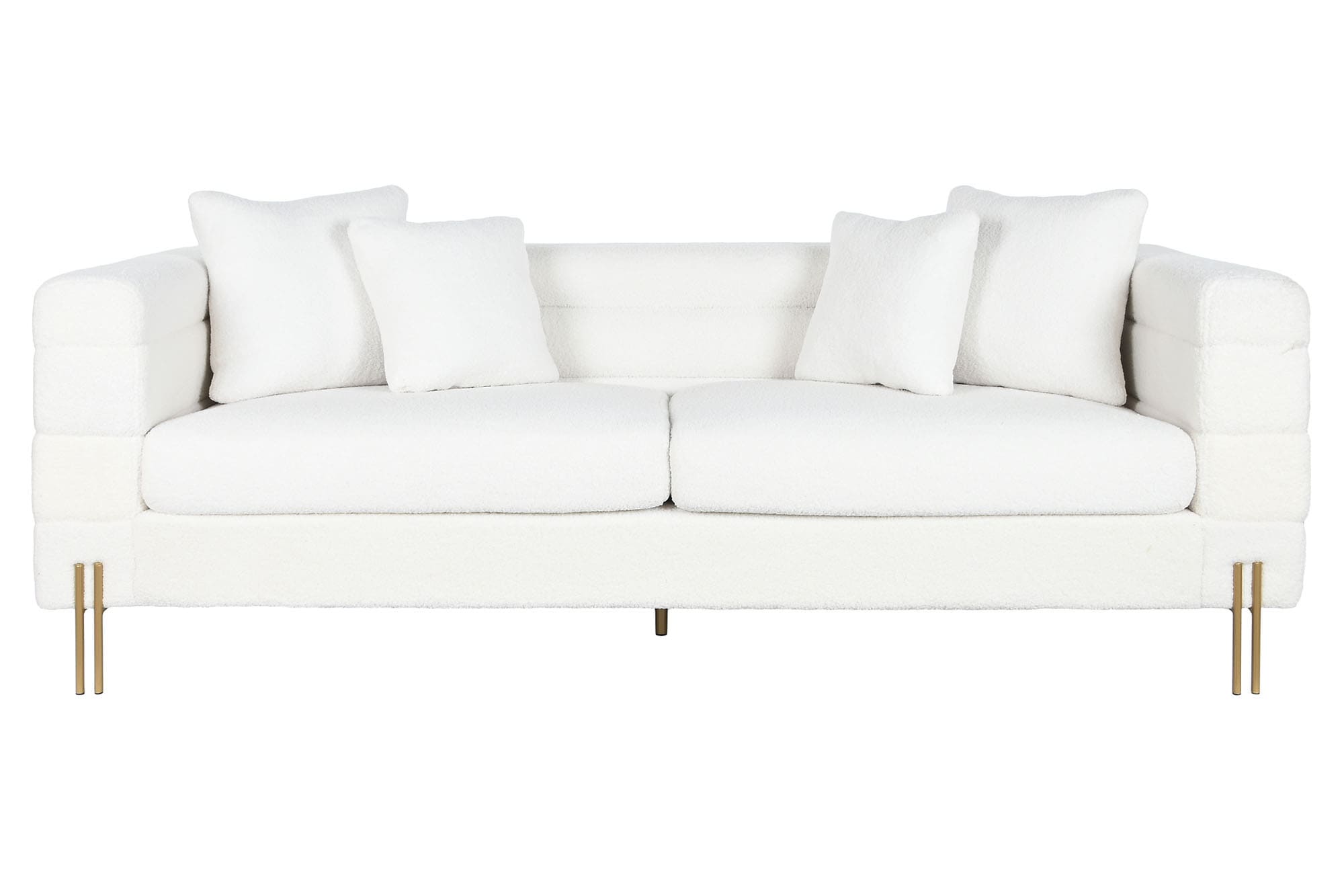 Canapé Contemporain en Tissu Bouclette Blanc et Métal Doré (205 x 85 x 73 cm)