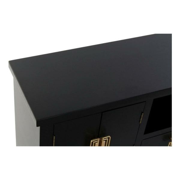 Oriental Low Cabinet in Black Wood and Golden Metal