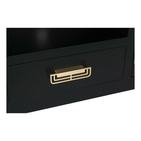 Oriental Low Cabinet in Black Wood and Golden Metal