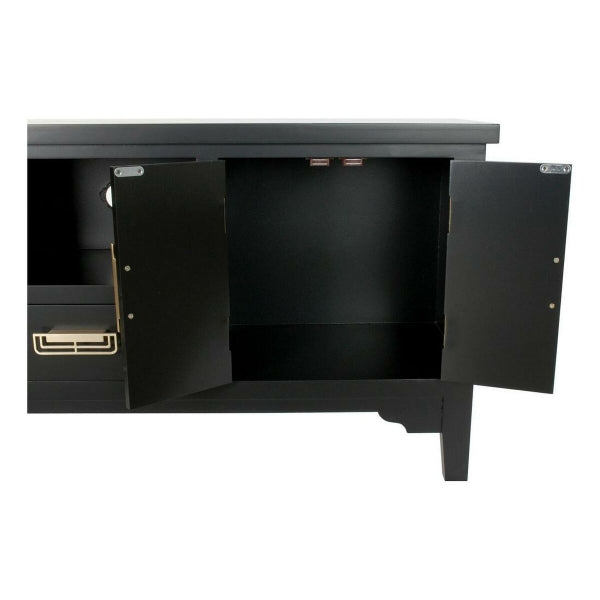 Oriental Low Cabinet in Black Wood and Golden Metal