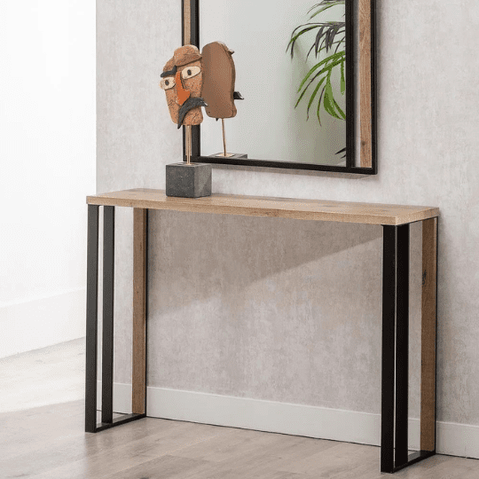 Meuble Console Moderne en Fer Noir et Bois