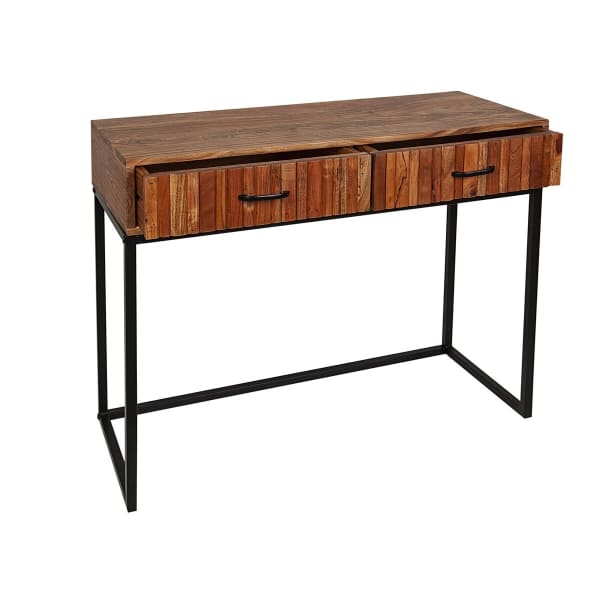 Meuble Console avec Tiroirs en Acacia et Fer Noir