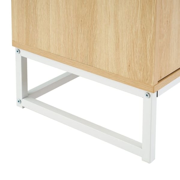 Mueble TV de madera de roble claro y metal blanco