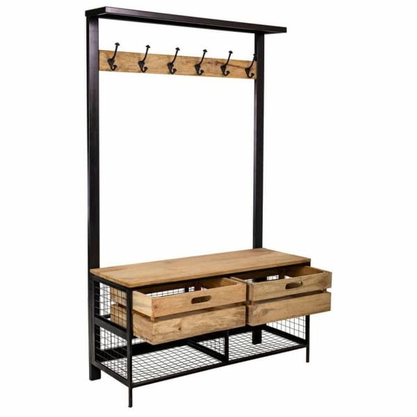 Entrance furniture with wooden and metal coat rack, loft style