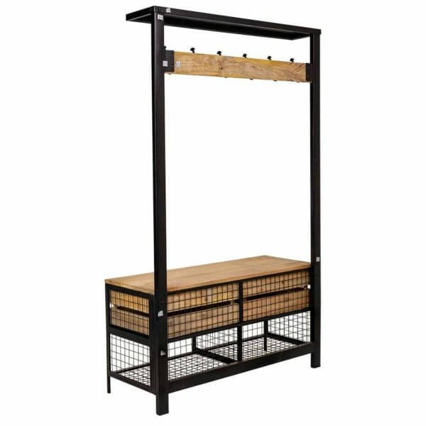 Entrance furniture with wooden and metal coat rack, loft style