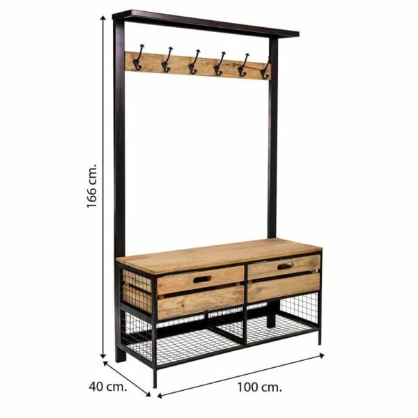 Entrance furniture with wooden and metal coat rack, loft style