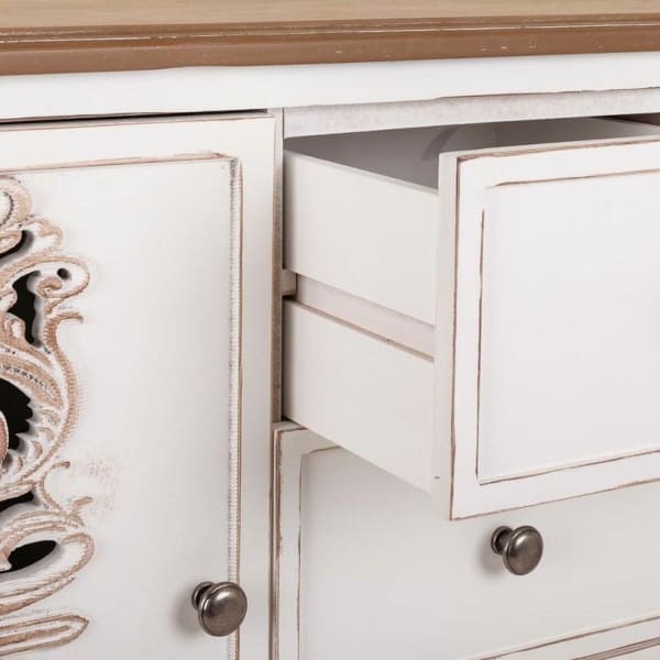 Meuble de Salon avec Tiroirs en Bois Blanc Shabby Chic