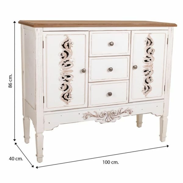 Meuble de Salon avec Tiroirs en Bois Blanc Shabby Chic