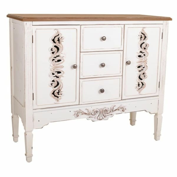 Meuble de Salon avec Tiroirs en Bois Blanc Shabby Chic