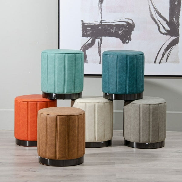 Pouf Design Cuir Synthétique Bleu Foncé et Brillant Home Decor