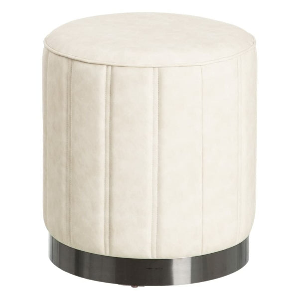 Pouf Design en Cuir Synthétique Beige et Argenté Home Decor