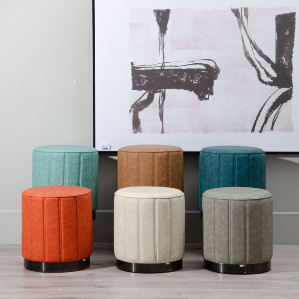 Pouf Design en Cuir Synthétique Beige et Argenté Home Decor