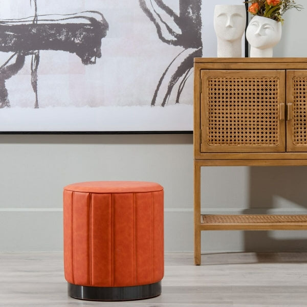 Pouf Rayures Cuir Synthétique Rouge et Brillant 