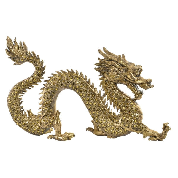 Statue de Dragon Chinois en Résine Doré et Verre