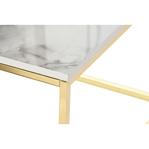 Mesa de centro de diseño rectangular impresa en mármol blanco y metal dorado