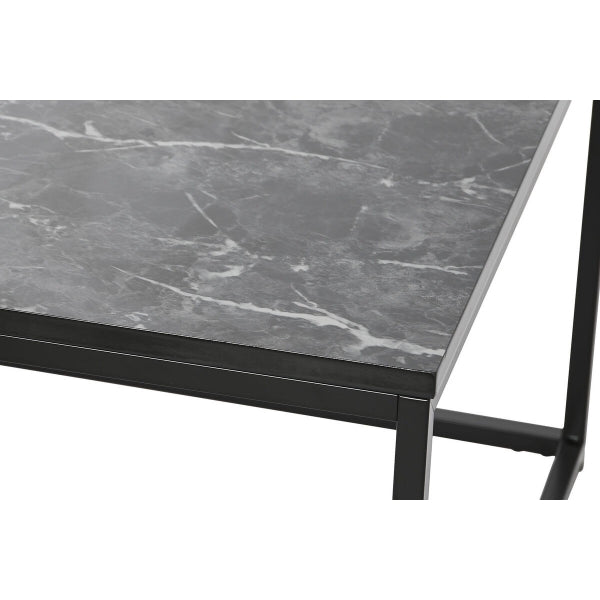 Mesa de centro rectangular de diseño con estampado de mármol negro y metal negro