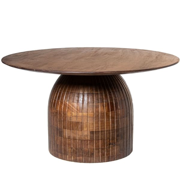 Table Basse Exotique avec Plateau Rond en Bois Marron