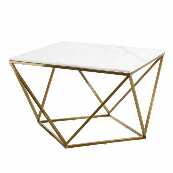 Mesa de Centro Geométrica en Mármol Blanco y Metal Dorado Home Decor