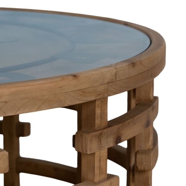 Table Basse Horloge Ronde en Bois Naturel