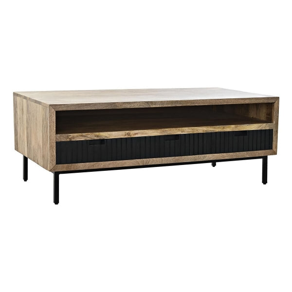 Table Basse Rectangulaire Exotique en Bois Brut et Métal