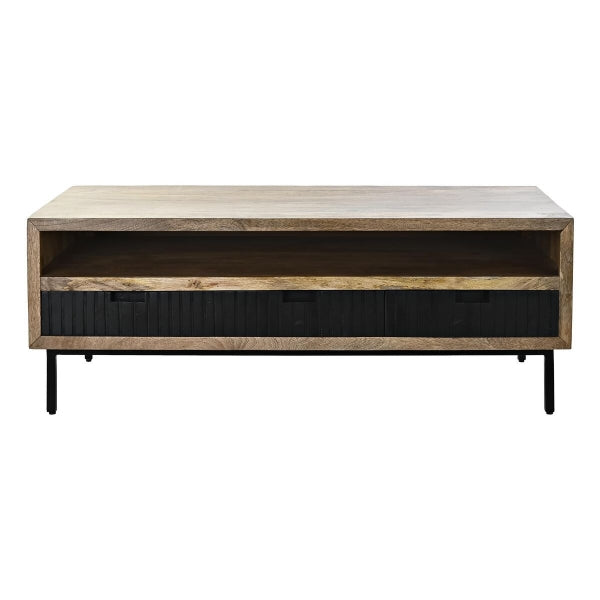 Table Basse Rectangulaire Exotique en Bois Brut et Métal Home Decor