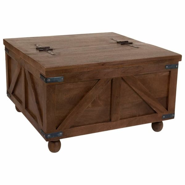 Table Basse avec Coffre Coloniale en Bois Massif