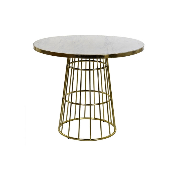 Table Ronde en Métal Doré et Marbre Blanc Design Moderne