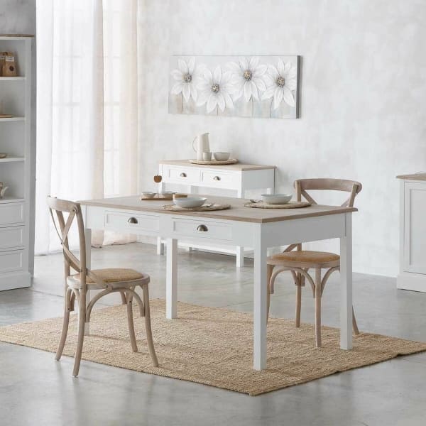 Table à Manger Cottage avec Tiroirs en Bois Blanc