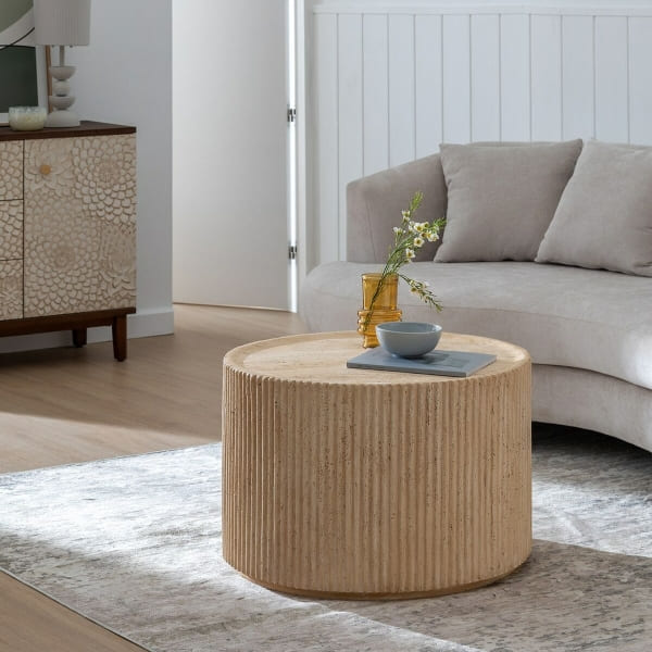 Table basse Ronde en Magnésium et Fibre de Verre Beige