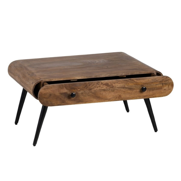 Table Basse Design Loft avec Tiroir Home Decor Bois et Métal Noir